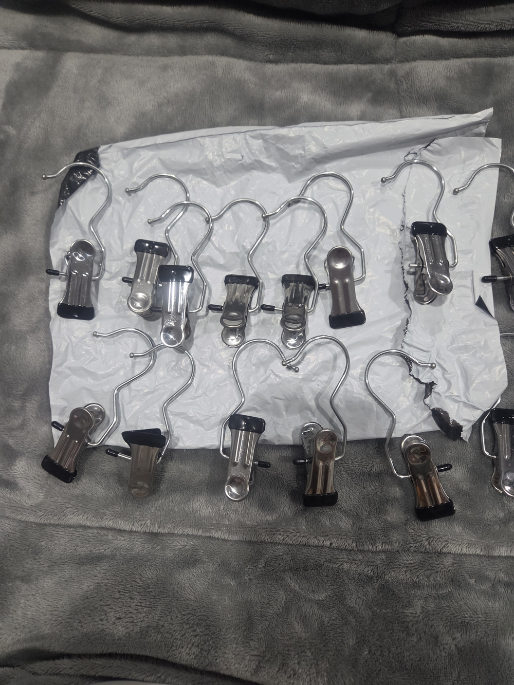 15 A new day Silver Clip Hangers with Black Tips - Set of Metal Hooks